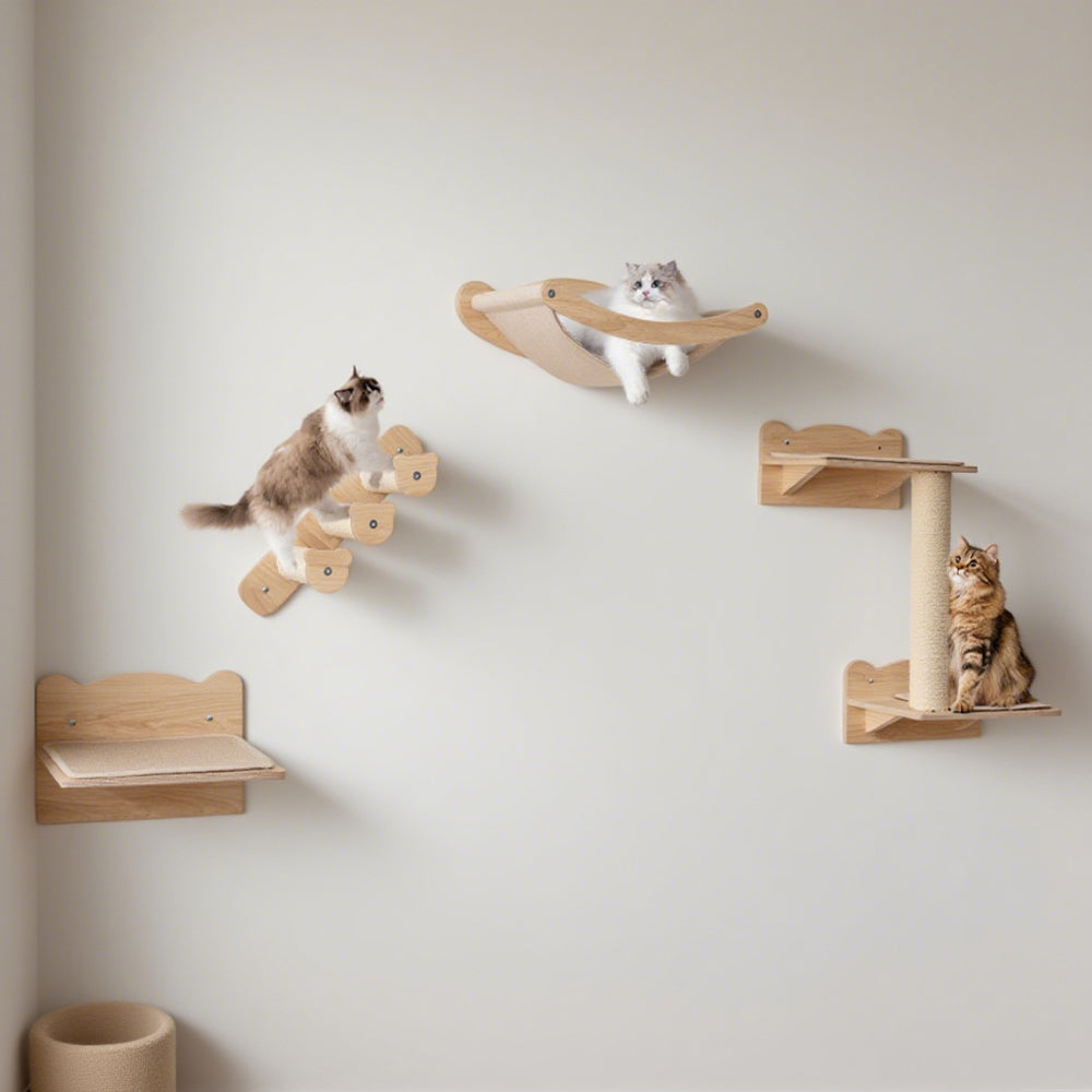 Cat Wall Furniture Set Of 4 With Hammock 2-step Cat Tree And Perch