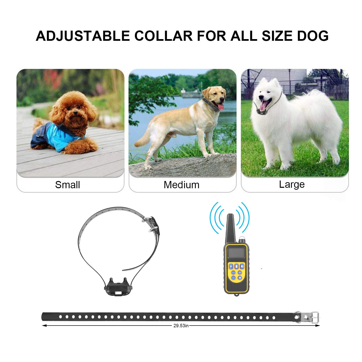 1Pc Dog Training Collar With Remote  IP67 Waterproof Pet Trainer 300mAh Rechargeable 875 Yard Remote Control 4 Modes Adjustable Level