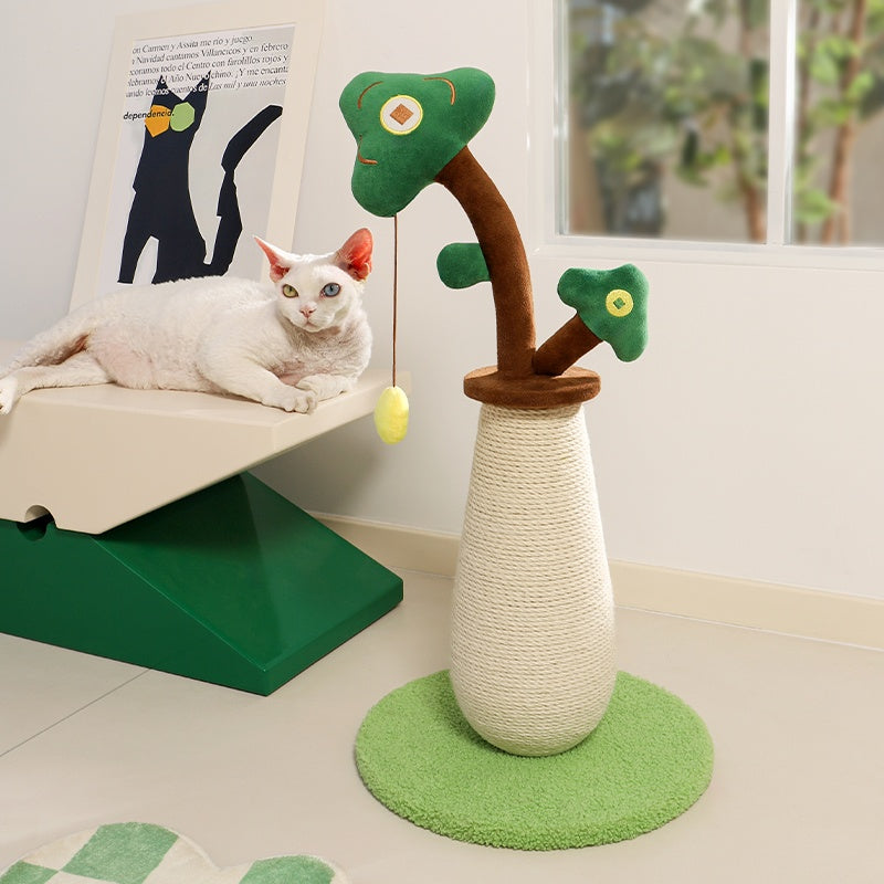 Vertical Money Tree Cat Scratching Pole, Sisal Wear-Resistant Cat Scratching Column, Interactive Ball Track Spring Ball Cat Toy, Durable And Cute Sisal Cat Scratching Pole