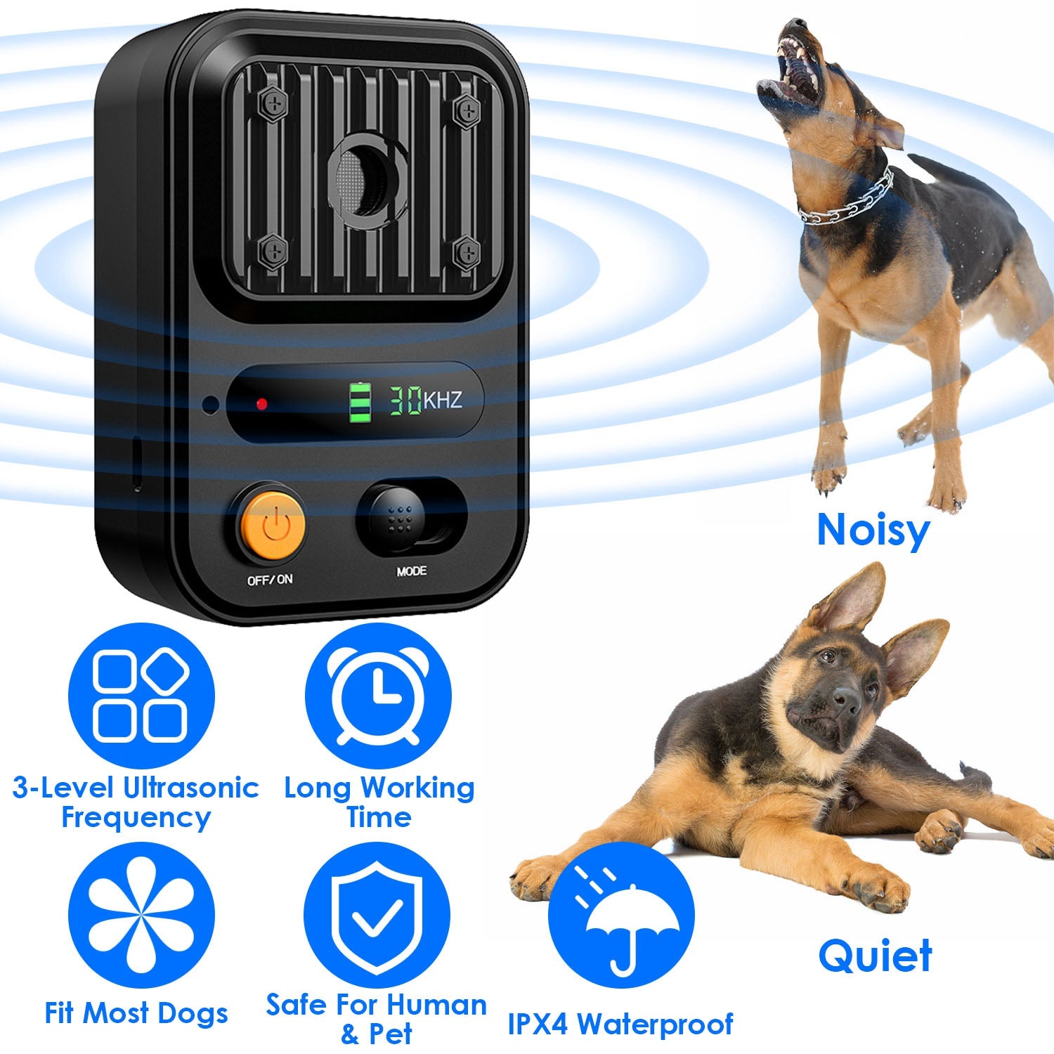 Black-Green Color Options -- 1Pc Ultrasonic Anti-Barking Device Rechargeable Auto Dog Bark Control Deterrent Box Training Device IPX4 Waterproof With 3 Frequency Max 32.8Feet Sensing Distance For Most