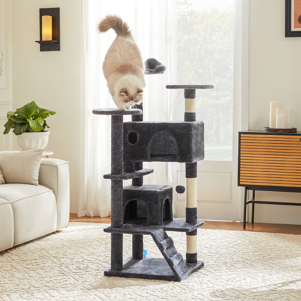 Large Cat Tree Tower, 62-70-80 Cat Tree  Large Cats, Multi Level With Scratching Post, Cozy Cat Jumping Platform Space, Grey