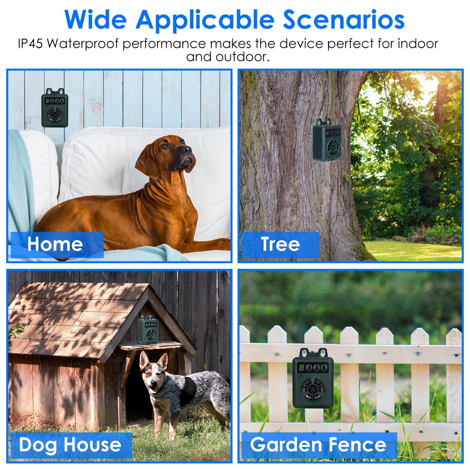 1Pc Anti-barking Device 49.2Feet Sensing Ultrasonic Bark Deterrent With 4 Frequency Levels 4 Sensitivity Levels Indoor Outdoor Dog Bark Control