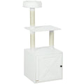 Cat Tree With Litter Box Enclosure, Scratching Posts, Bed, Climbing Platforms For Indoor Cats, White