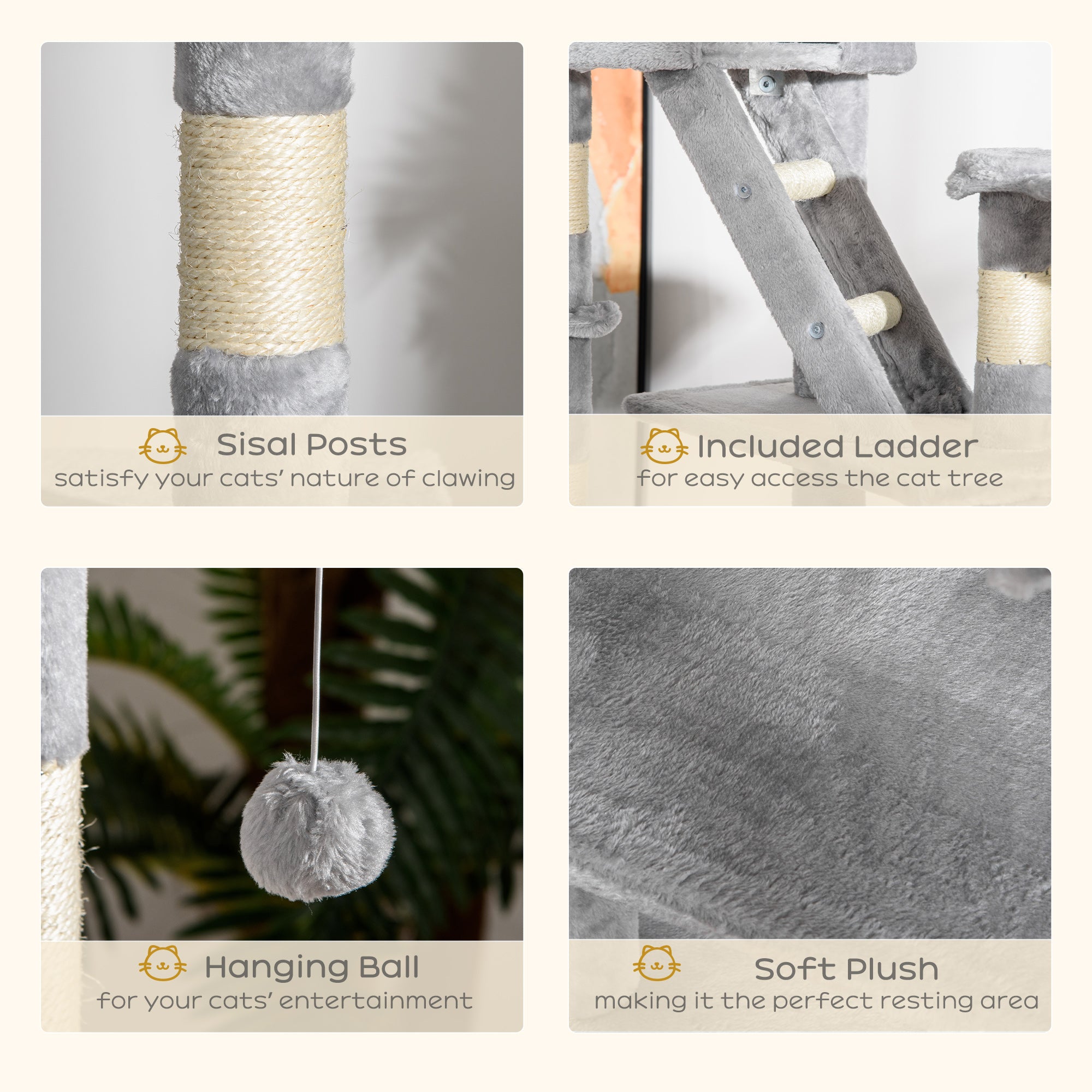 Floor Standing Cat Tree 94.5-10.25 Inch Height Adjustable Cat Climbing Tower, Apartment Hammock