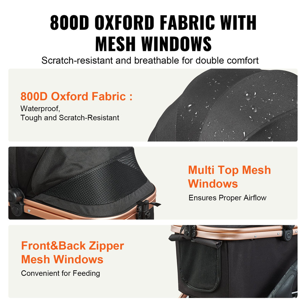 Pet Stroller, 4 Wheels Dog Stroller Rotate With Brakes, 66 Lbs Weight Capacity, Puppy Stroller With Detachable Carrier, Storage Basket And Pet Pad, For Small To Medium Sized Dogs, Black