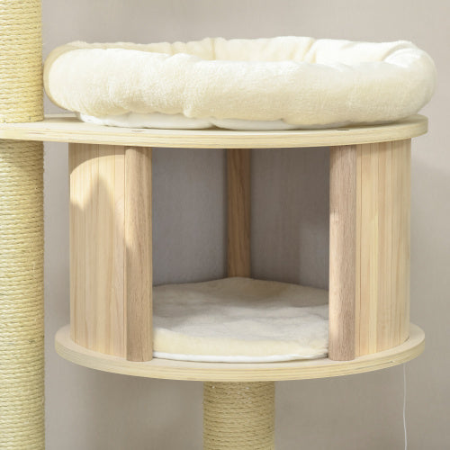 PawHut 3 Level Cat Tree With Sisal Scratching Posts  Cat Badminton Toy For Playing  Soft Cushions  Play Areas