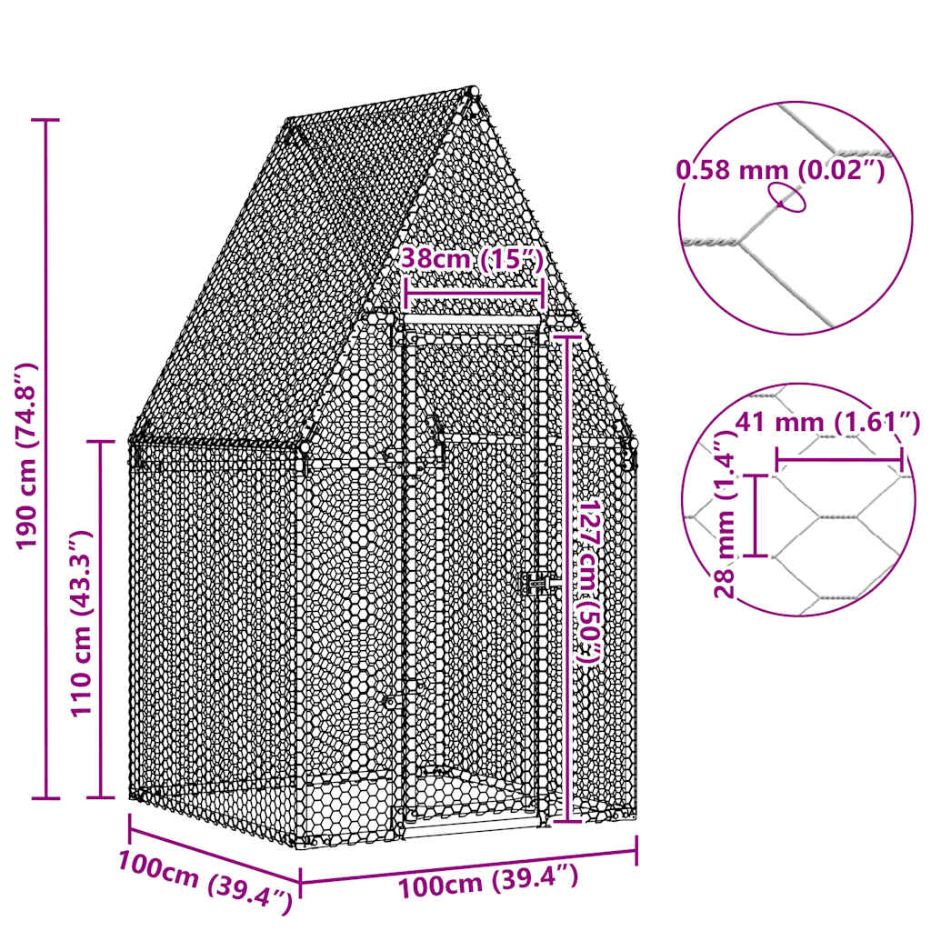 Chicken Cage Silver 100x Galvanized   Chicken Cage Silver