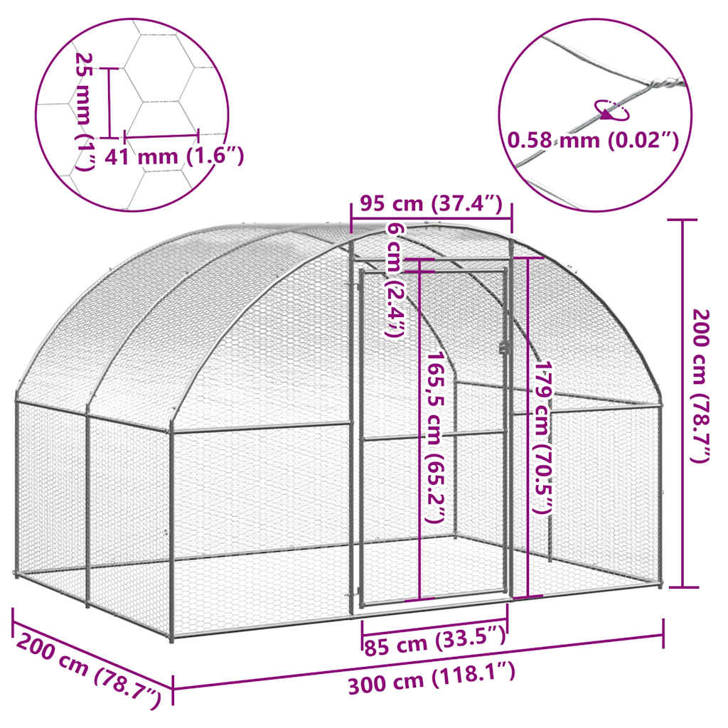 Outdoor Chicken Coop 3x2x2 m Galvanized