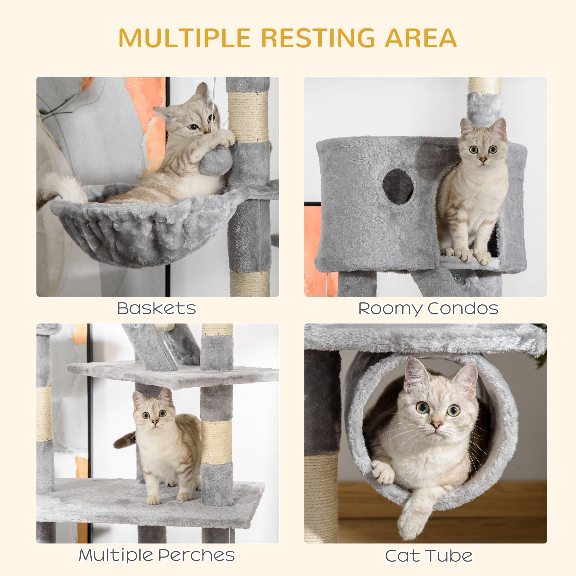Floor Standing Cat Tree 94.5-10.25 Inch Height Adjustable Cat Climbing Tower, Apartment Hammock