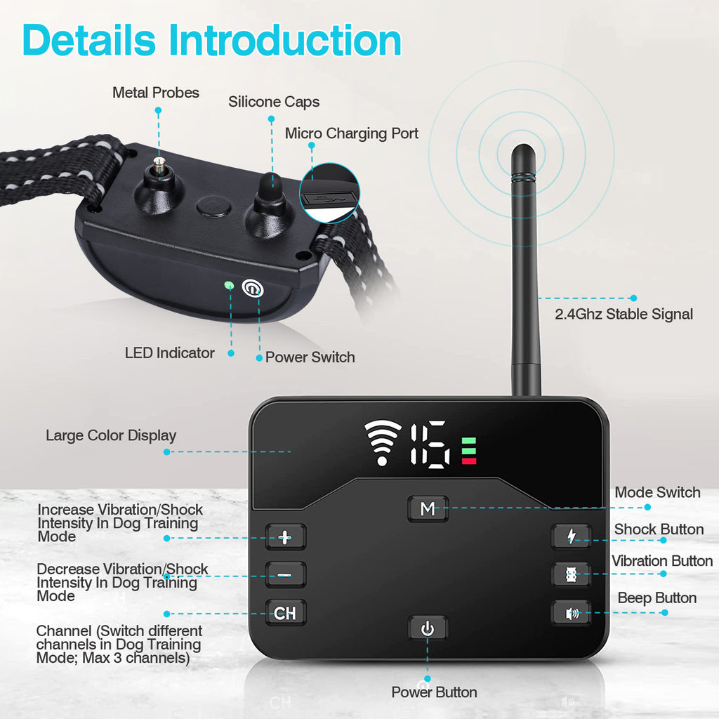 2 In 1 Wireless Electric Dog Fence Waterproof Pet Shock Boundary Containment System Electric Training Collar With 2 Receiver Collars For Small Medium Large Dogs