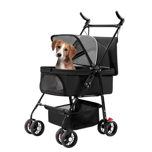 4 Wheels Pet Stroller Foldable Carrier Strolling Cart Travel Jogger Pet Stroller With Removable Liner Storage Basket For Dog Cat