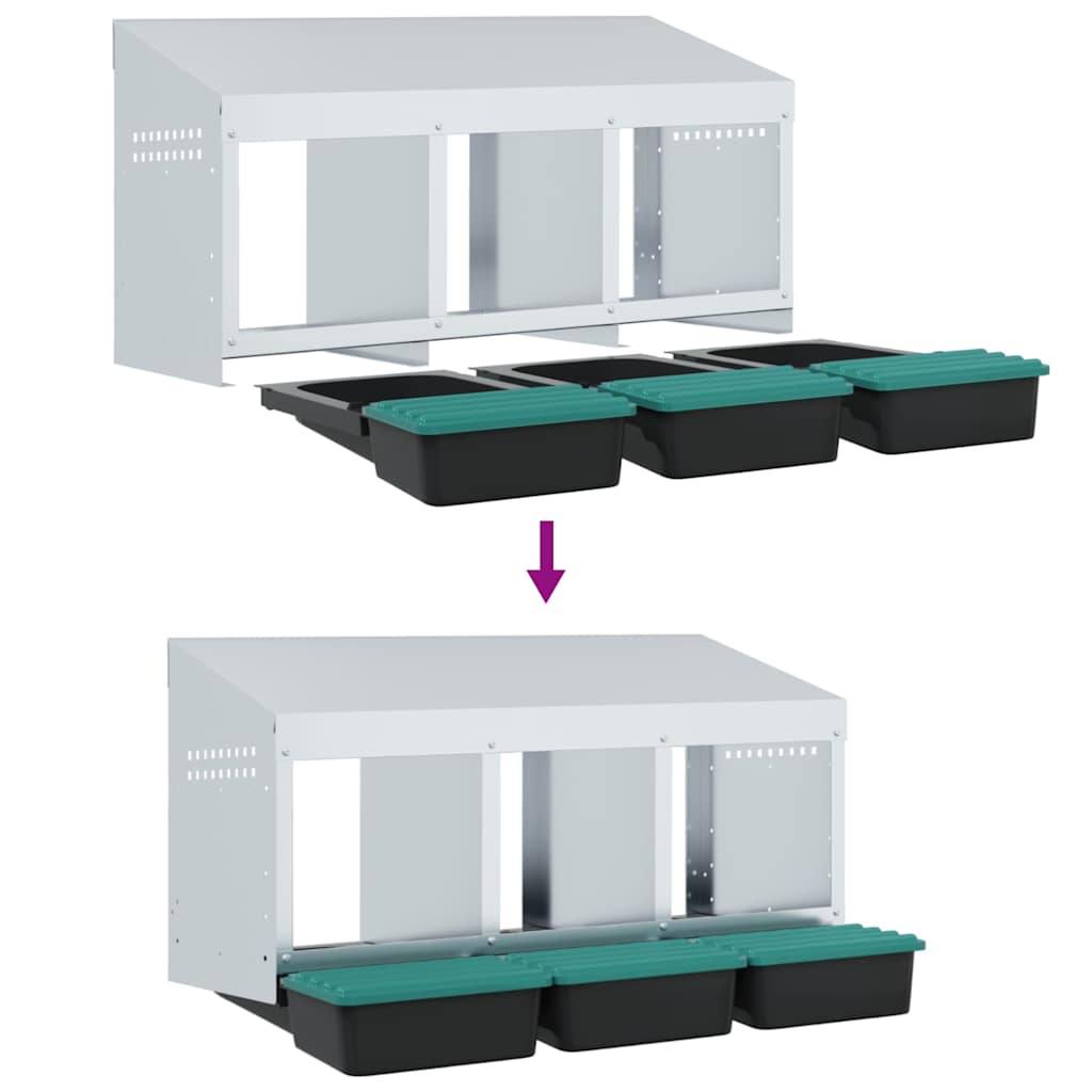 Chicken Nesting Box 3 Compartments Wall Mounted Galvanized