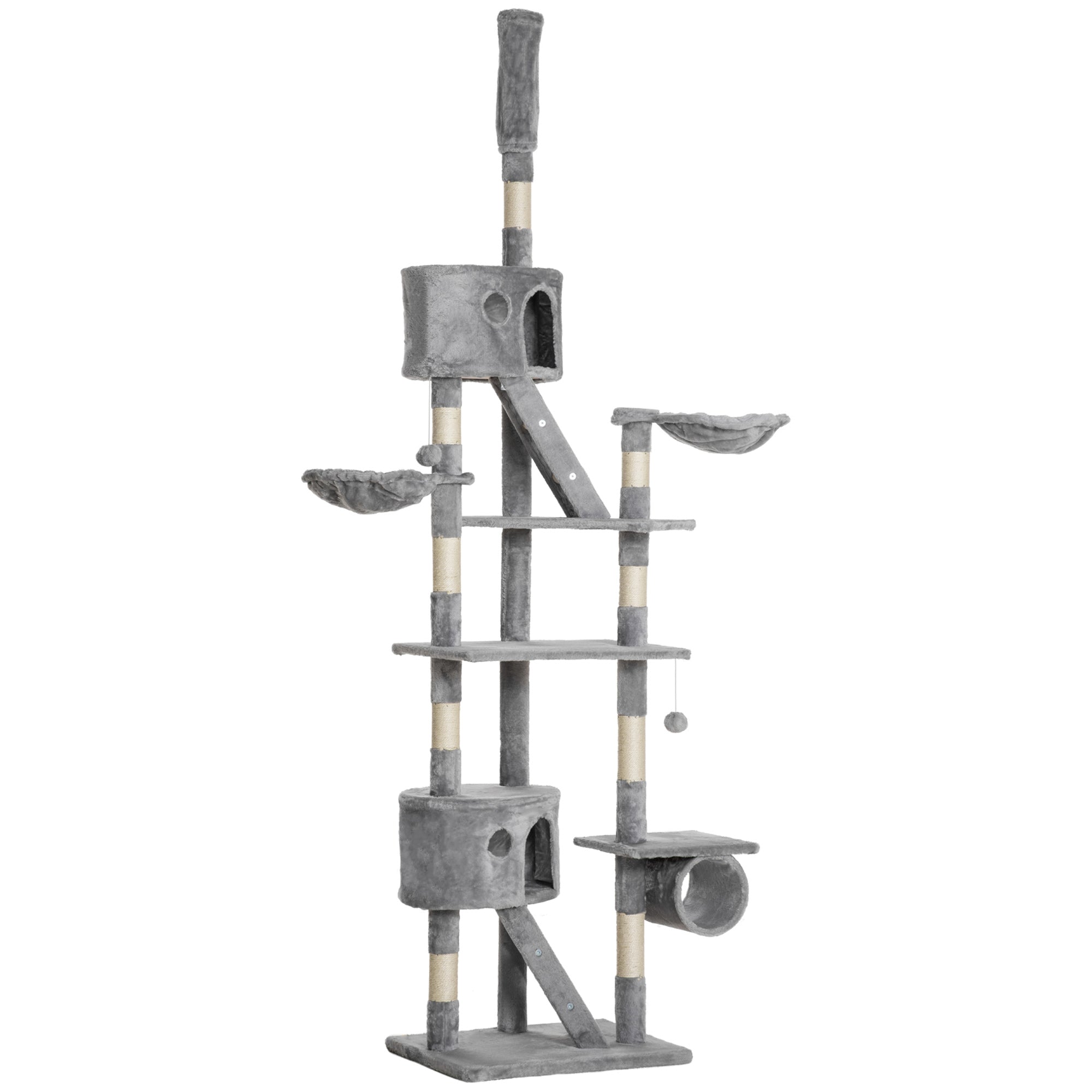 Floor Standing Cat Tree 94.5-10.25 Inch Height Adjustable Cat Climbing Tower, Apartment Hammock