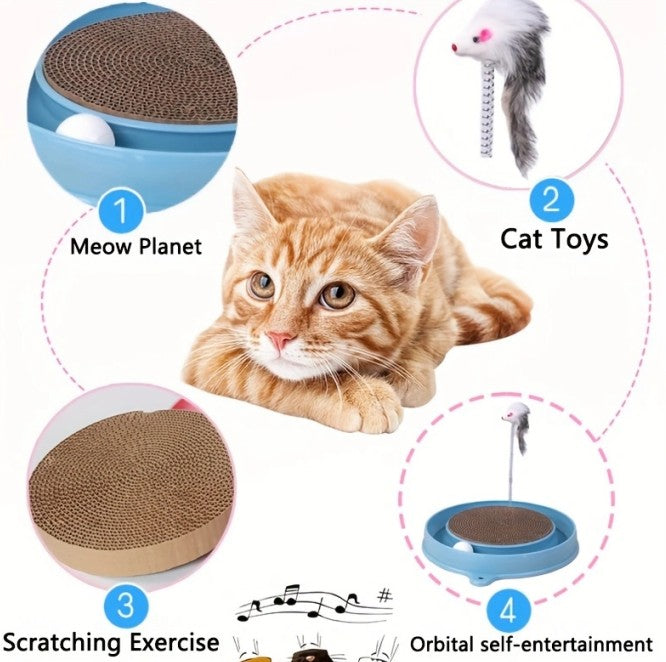 Multi-functional Cat Scratching Board With Ball Track, Various Colours Of Mat Board, Self-height Relief From Boredom To Tease The Cat, With Spring And Ball, Anti-scratch Furniture Artifacts, A Must-ha
